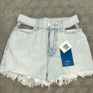 Bershka Blue Jean Shorts Cut Out High-Waisted Distressed